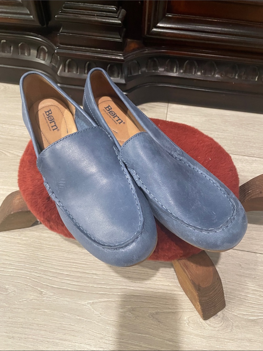 Born women Slate Blue Leather Slip-On Loafers